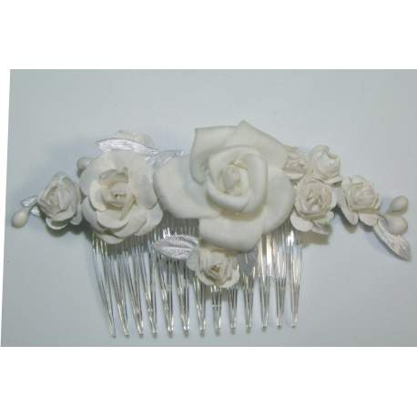 Haarkam met off-white bloemen