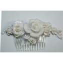 Haarkam met off-white bloemen