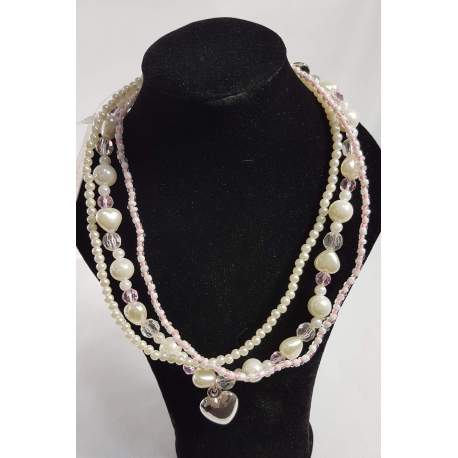 Kinderketting ivoor met roze.