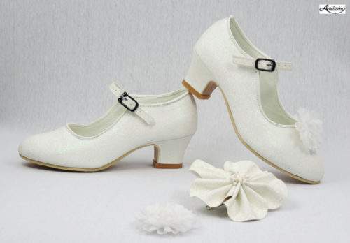 glitterschoen met hakje ivoor - Stephanie's Bruidsmode - Kinderfeestkleding  - Bruidsstyling