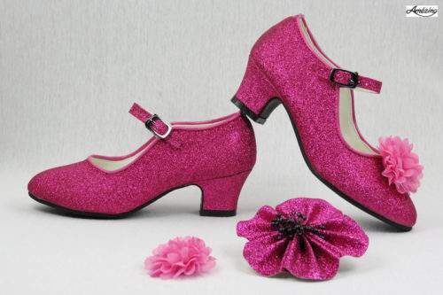 Glitterschoen met hakje Fuchsia Roze - Stephanie's Bruidsmode -  Kinderfeestkleding - Bruidsstyling