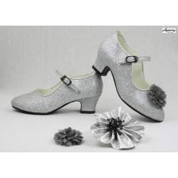Glitterschoen met hakje Zilver.