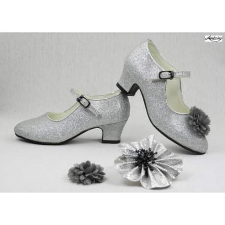 Zilveren glitterschoen met hakje