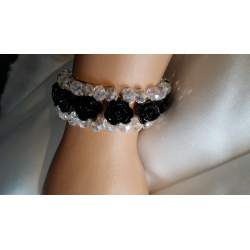 Armband met roosjes en kralen zwart 