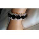Armband met roosjes en kralen zwart 