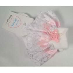 Babysokjes met kant wit met roze 
