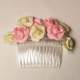 Haarkam met ivoor en roze roosjes