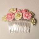 Haarkam met ivoor en roze roosjes